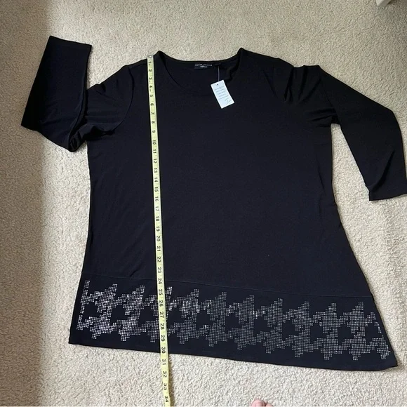 Susan Graver Artisan Womens Top Black 1X Asymmetrical Rhinestone Casual Shimmer - Picture 14 of 16